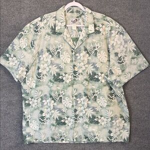 Paradise Style Hawaii Green Floral Turtles Surfers Men's Short Sleeve Shirt 3XL